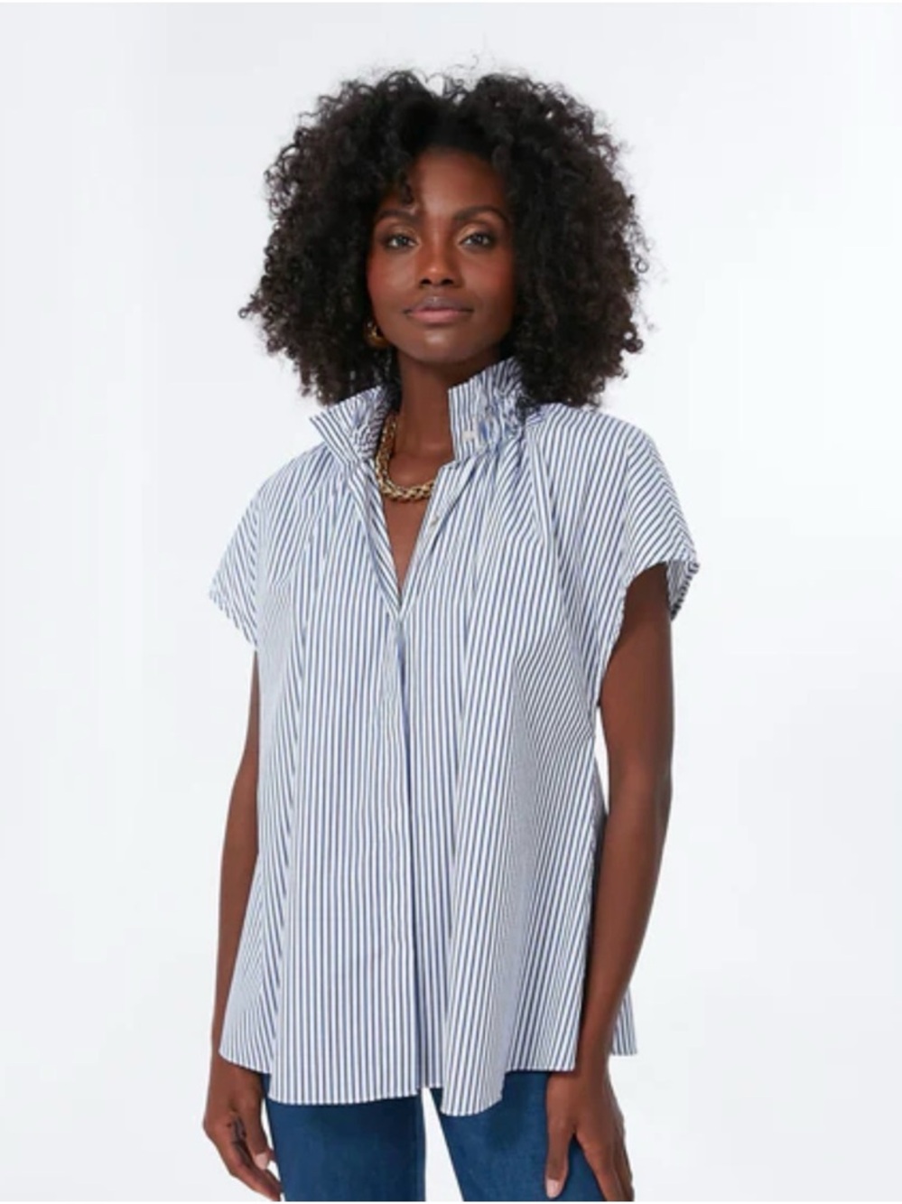 Tuckernuck Pomander Blue and White Striped Cap-Sleeve Blouse